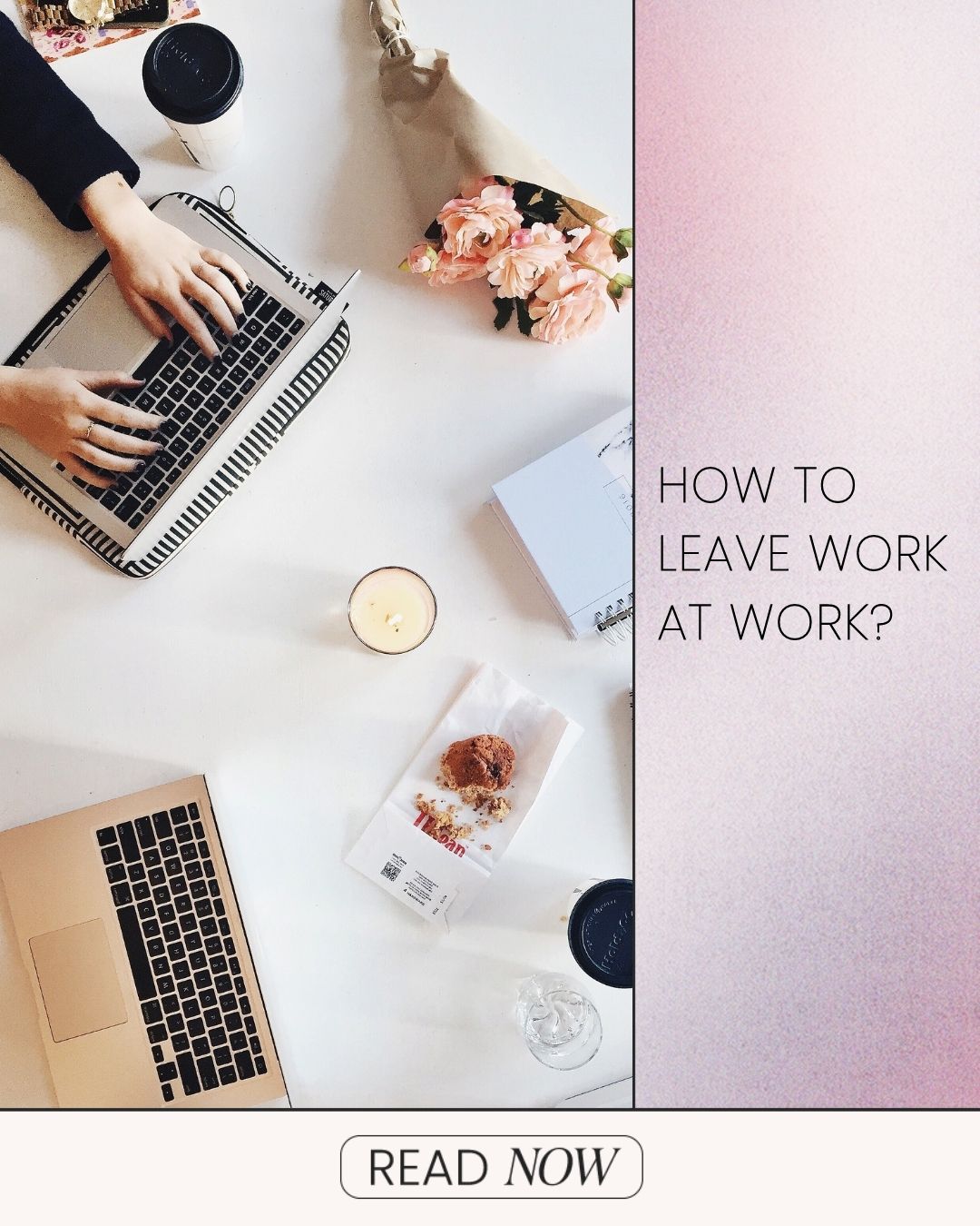 How to leave work at work on a pink ground with people working on laptops