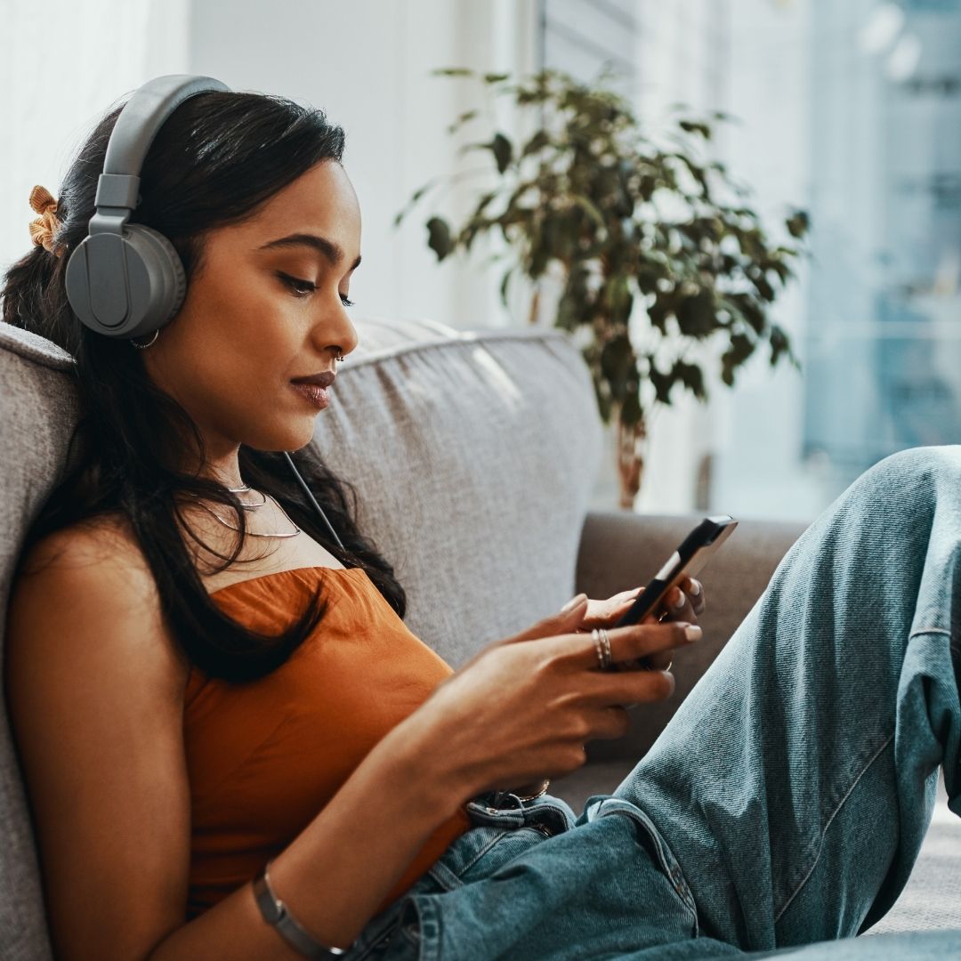 girl listening to podcast