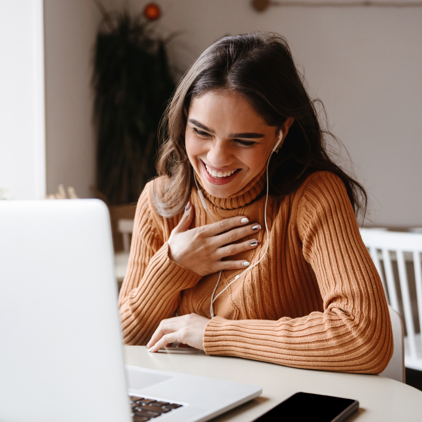 Woman talking on a computer video chat